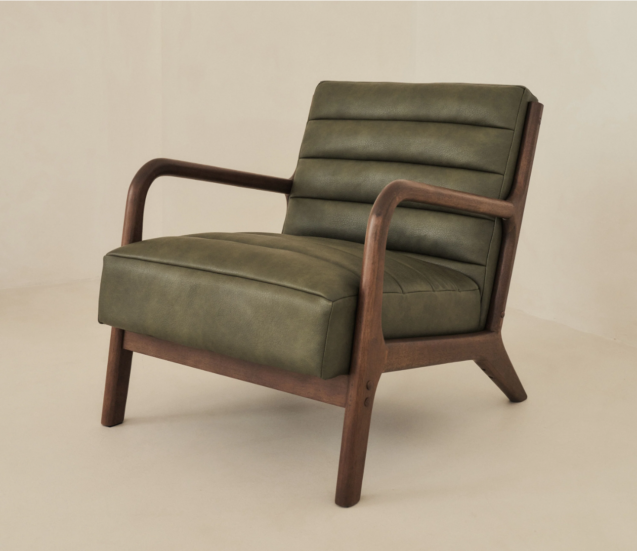 Hudson Leather Accent Chair Olive & Dark Wood