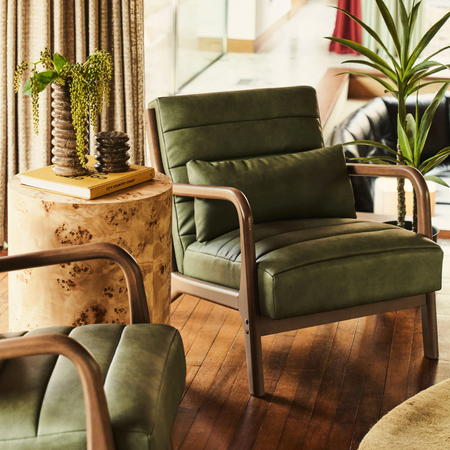 Hudson Leather Accent Chair Olive & Dark Wood