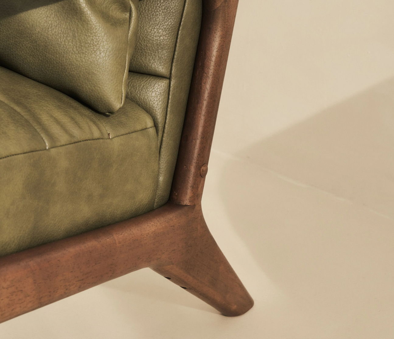 Hudson Leather Accent Chair Olive & Dark Wood