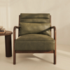 Hudson Leather Accent Chair Olive & Dark Wood