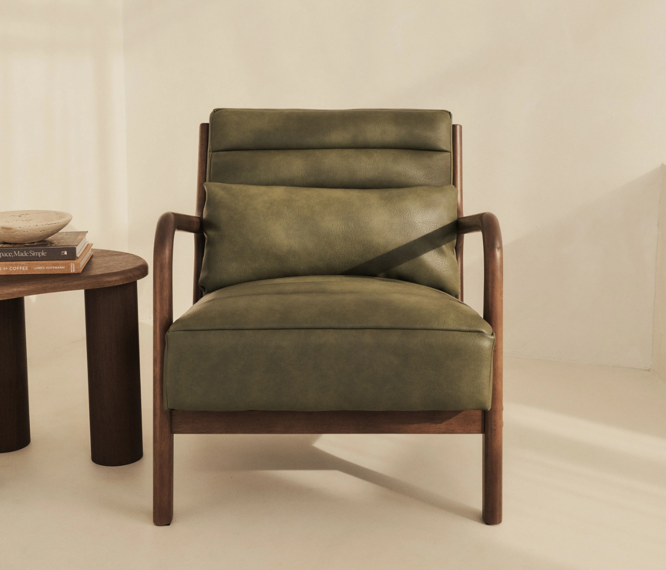 Hudson Leather Accent Chair Olive & Dark Wood