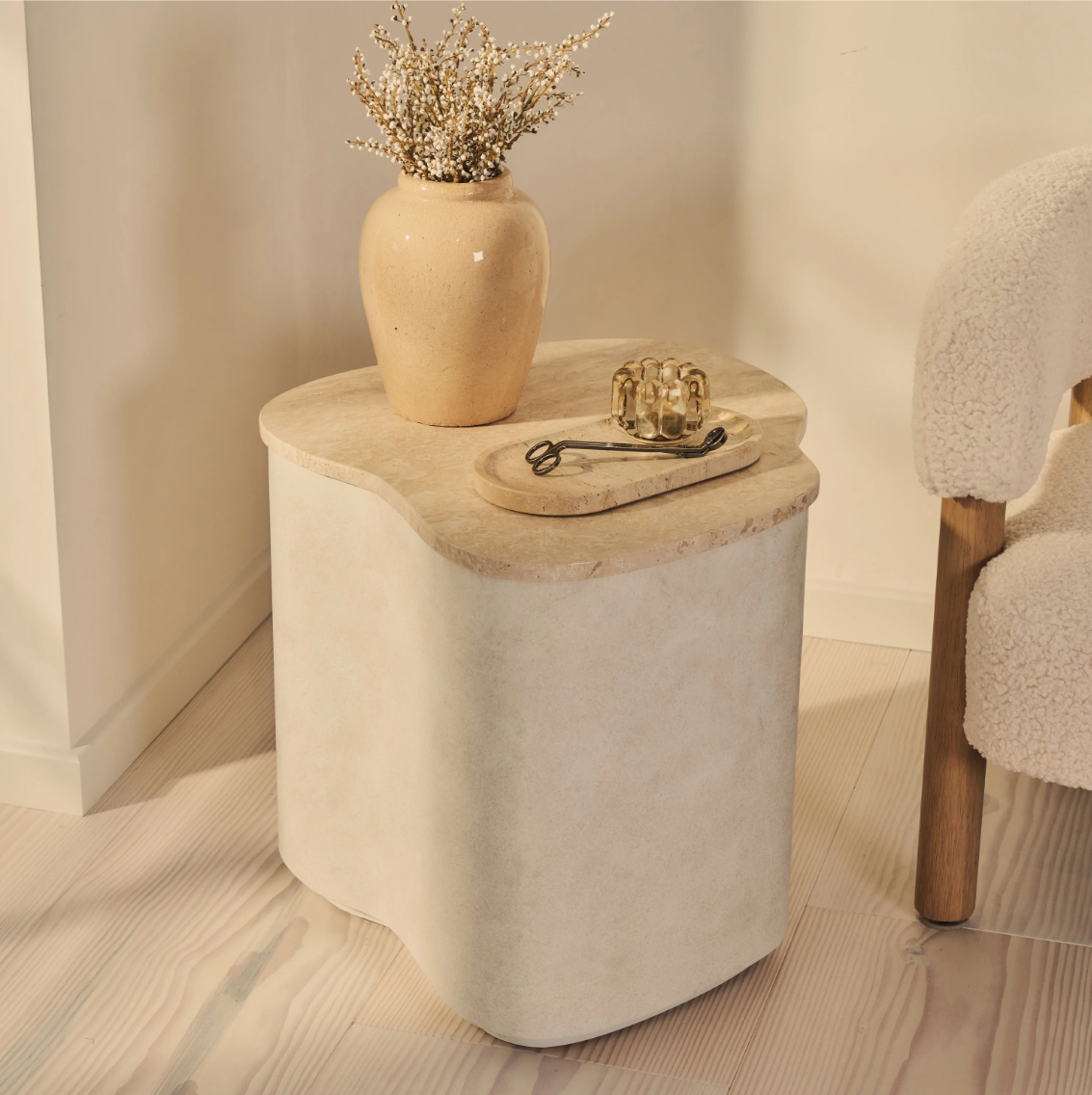 Arlo Beige Travertine Irregular Concrete Premium Side Table
