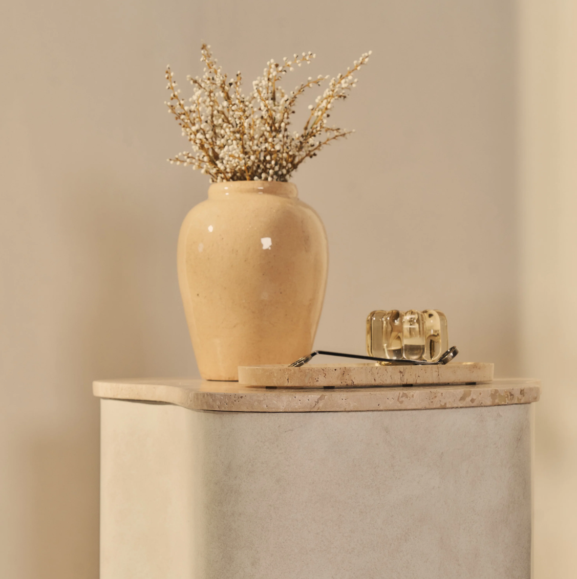 Arlo Beige Travertine Irregular Concrete Premium Side Table